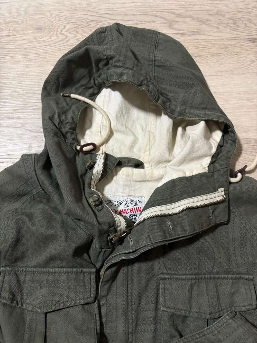 Deus Ex Machina Gordon Jacket Coat In Printed Olive Men’s Size Large Drawstring